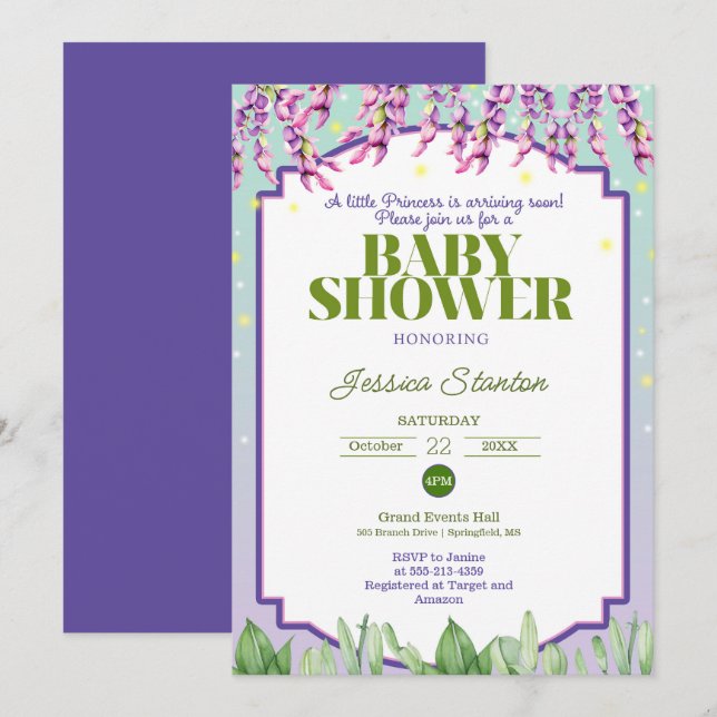 Purple Green and Pink Baby Shower Invitation (Front/Back)