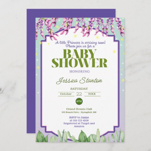 Purple Green and Pink Baby Shower Invitation