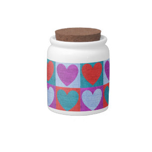 Purple Green and Red Checked Heart Pattern Candy Jar