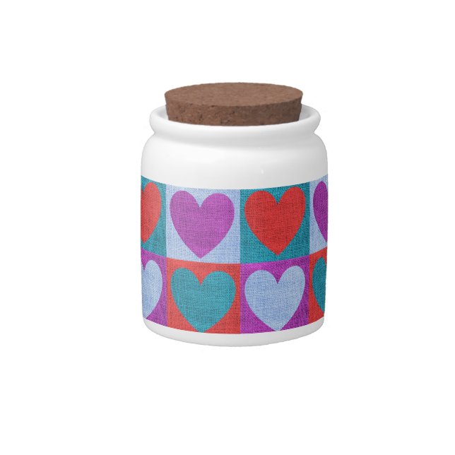Purple Green and Red Checked Heart Pattern Candy Jar (Front)