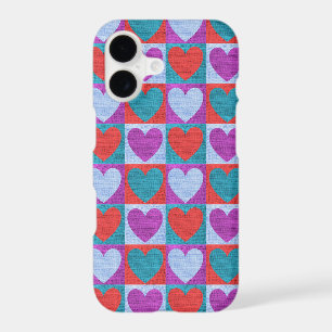 Purple Green and Red Checked Heart Pattern iPhone 17 Case