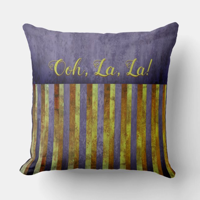 Purple, Green, and Rust French Inspired Stripes Throw Pillow (Front)