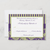 Purple, Green, and White Damask RSVP Card (Back)