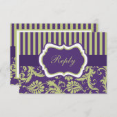 Purple, Green, and White Damask RSVP Card (Front/Back)