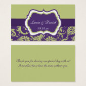 Purple, Green, and White Damask Wedding Favor Tag (Front & Back)