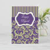 Purple, Green, and White Damask Wedding Invitation (Standing Front)