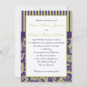 Purple, Green, and White Damask Wedding Invitation (Back)