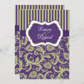 Purple, Green, and White Damask Wedding Invitation (Front/Back)