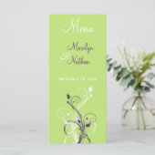 Purple, Green, and White Floral Menu Card (Standing Front)