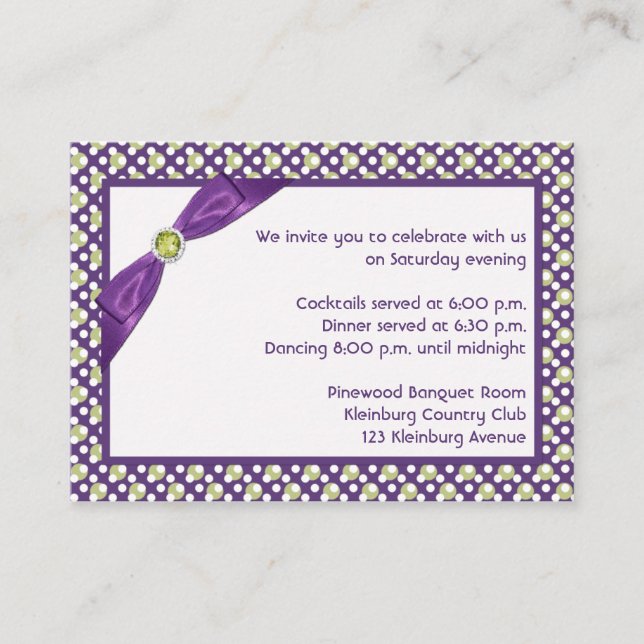Purple, Green, and White Polka Dot Enclosure Card (Front)
