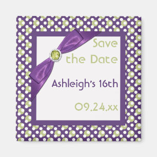 Purple, Green, and White Save the Date Magnet