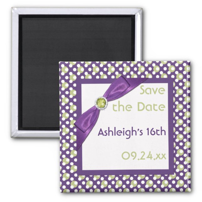 Purple, Green, and White Save the Date Magnet (Front)