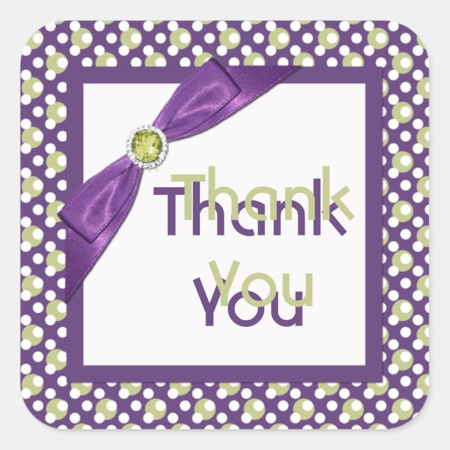 Purple, Green, and White Square Thank You Sticker (Front)