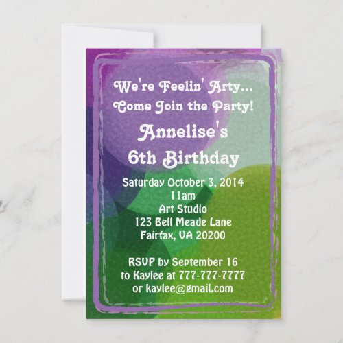 Purple Green Art Party Paint Dots Invitation
