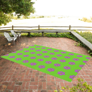 Purple Green Artsy Floral Petals Outdoor Rug