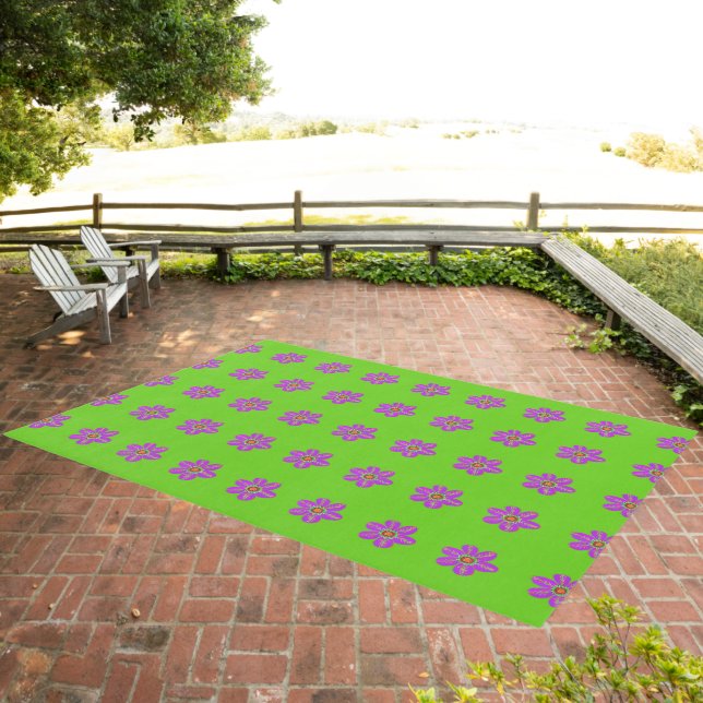 Purple Green Artsy Floral Petals Outdoor Rug (Insitu (Outdoor 3))