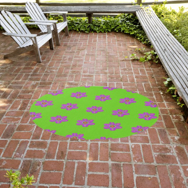 Purple Green Artsy Floral Petals Outdoor Rug (Insitu (Outdoor 3))