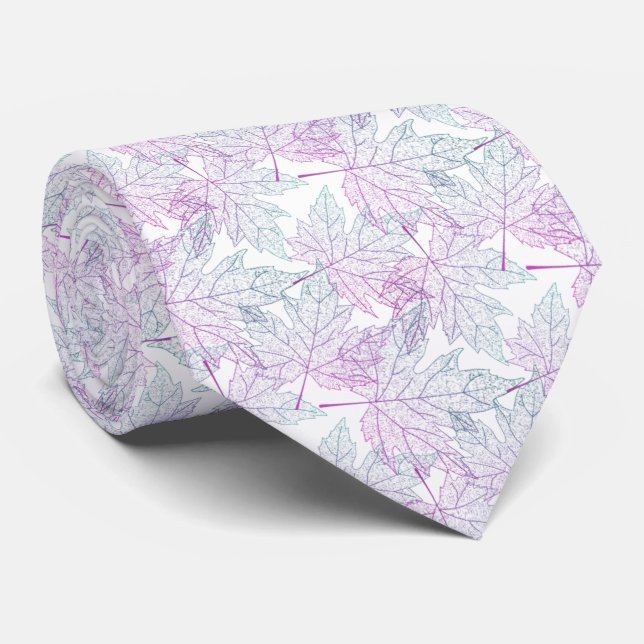 purple green autumn leaves neck tie (Rolled)