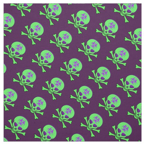 Purple_Green Biohazard Skull and Crossbones Fabric