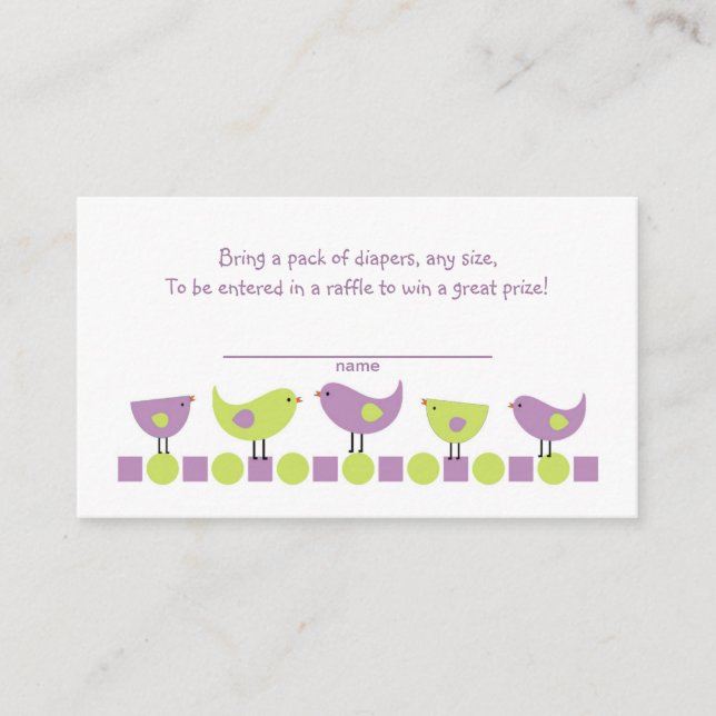 Purple Green Birds Diaper Raffle Tickets or insert (Front)