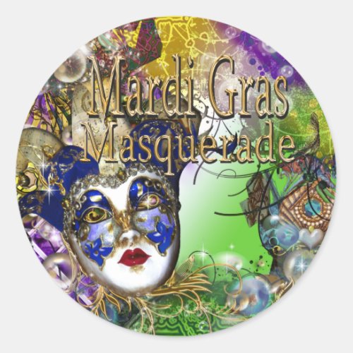 Purple green birthday masquerade mask classic round sticker