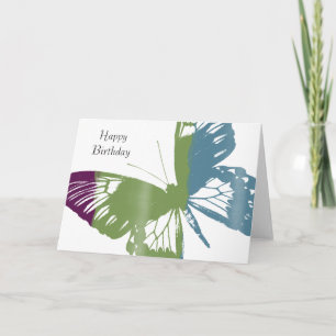 Purple Green Blue Butterfly Birthday Card