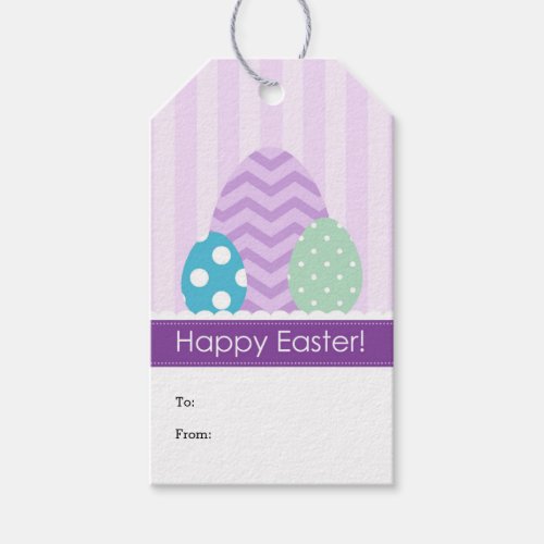 Purple Green Blue Eggs Happy Easter Gift Tags