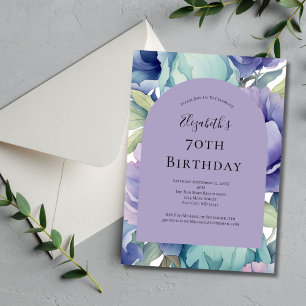 Purple Green Blue Floral 70th Birthday For Her Invitation