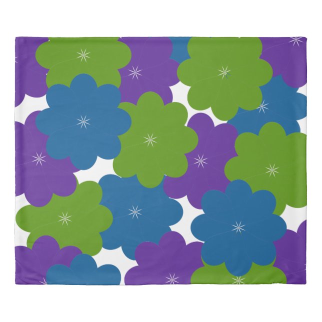 Purple, Green & Blue Floral Patterned Duvet Cover (Front)