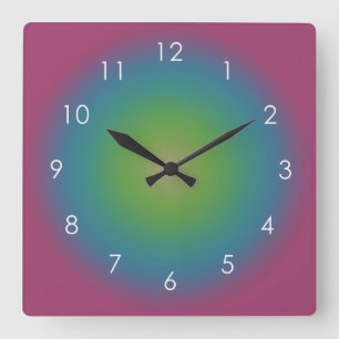 Purple Green Blue Gradient Ombre Aura Square Wall Clock