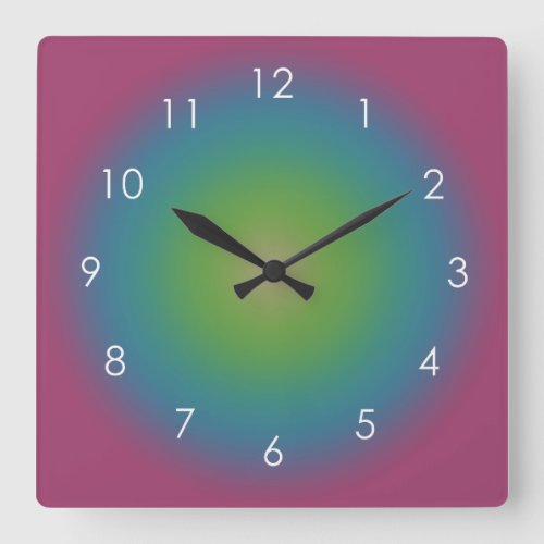 Purple Green Blue Gradient Ombre Aura Square Wall Clock