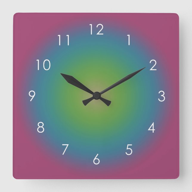 Purple Green Blue Gradient Ombre Aura Square Wall Clock (Front)