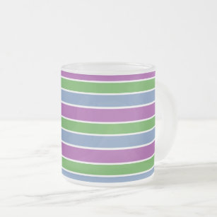 Purple Green Blue Striped Frosted Glass Coffee Mug