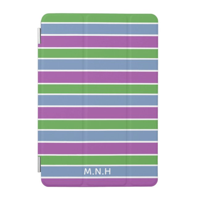 Purple/Green/Blue Striped Monogram iPad Mini Cover (Front)