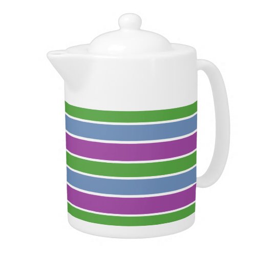 Purple Green Blue Striped Teapot