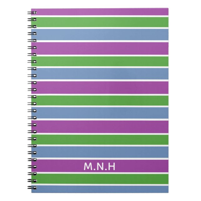 Purple Green Blue Stripes Personalised Notebook (Front)
