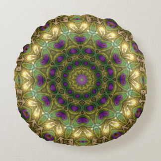 Purple Green Bohemian Dreams Round Cushion