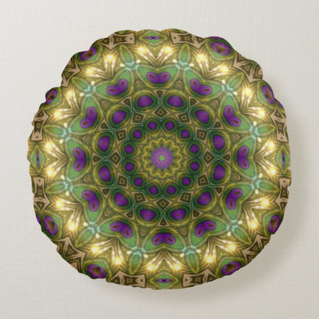 Purple Green Bohemian Dreams Round Cushion (Front)