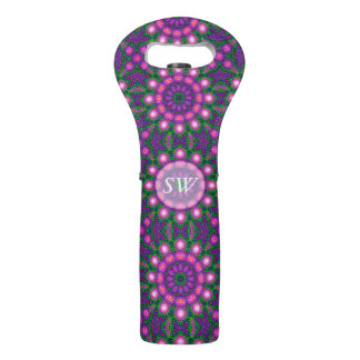 Purple Green Bohemian Pattern Monogram Wine Bag