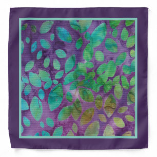 Purple Green Boho Batik Abstract Leaf Pattern Bandana