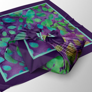 Purple Green Boho Batik Abstract Leaf Pattern Bandana