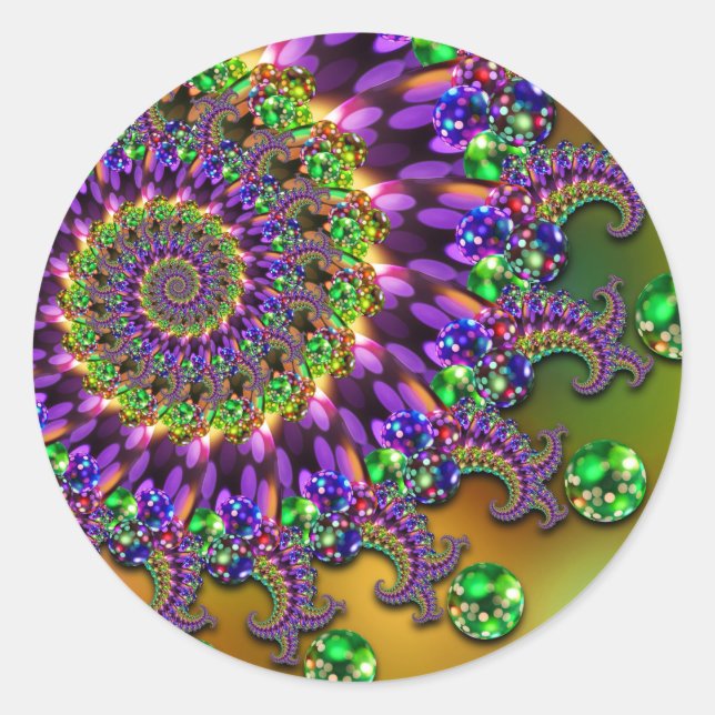 Purple & Green Bokeh Fractal Pattern Classic Round Sticker (Front)
