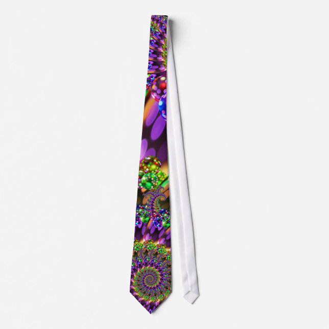 Purple & Green Bokeh Fractal Pattern Neck Tie (Front)