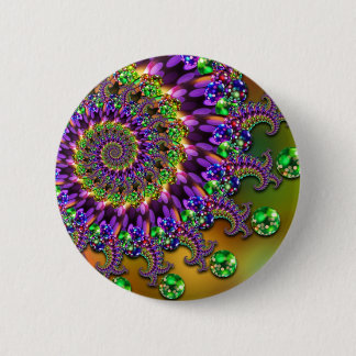 Purple & Green Bokeh Fractal Pattern Pinback Button