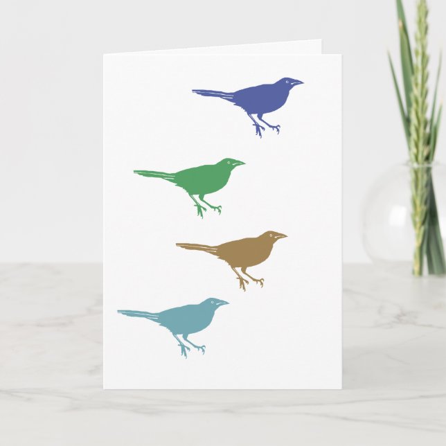 Purple Green Brown Blue Birds Thinking of you Card (Front)