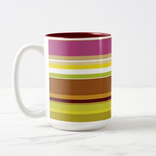 Purple Green Brown Stripes Colorful Stripe Two_Tone Coffee Mug