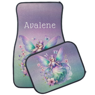 Purple Green Butterfly Fairy Princess Girls Custom Car Floor Mat