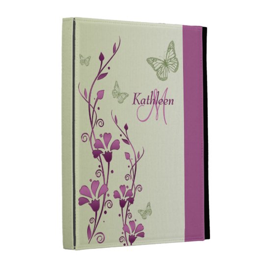 Purple, Green Butterfly Floral iPad (1,2,3) Folio iPad Folio Cases