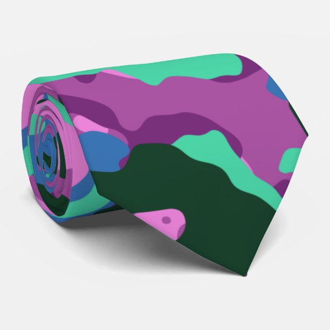 purple Green Camo Neck Tie (Rolled)