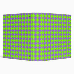 Purple Green Checker Diamond Pattern 3 Ring Binder